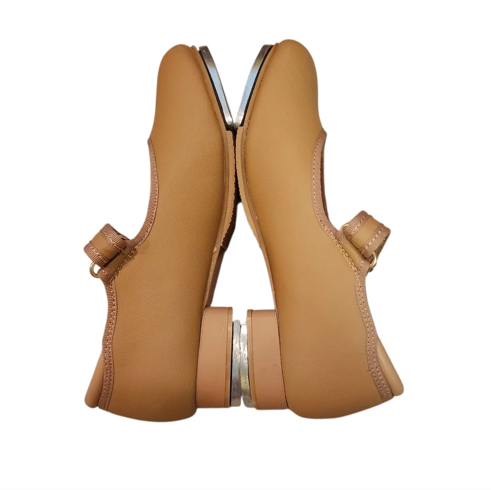 Stelle Tap Dance Shoes Girls 13ML Tan Faux Leather Rhinestones Adjustable Strap